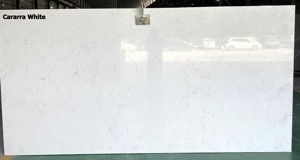 White Cararra quartz slab